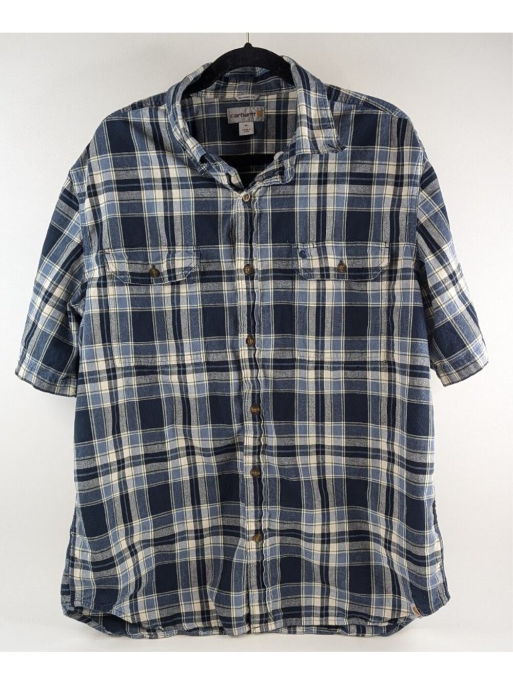 Carhartt Mens XL Shirt Plaid Short Sleeve Button Down 104174-DBD Relaxed Fit EUC - Picture 2 of 9